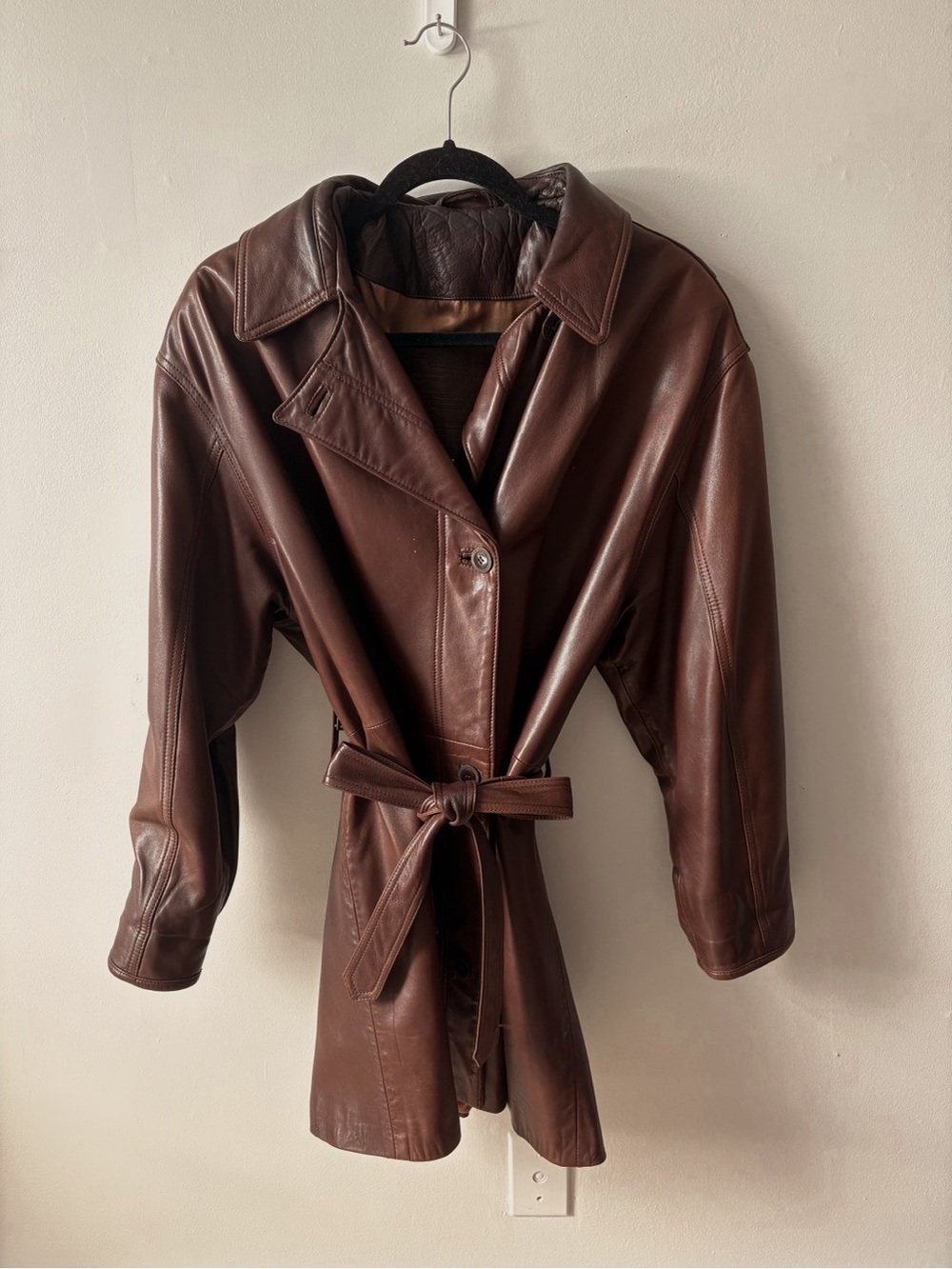 Coach Dark Brown Leather Belted Jacket